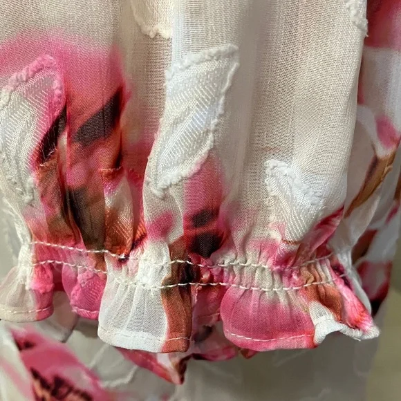 💐 Calvin Klein Tie-neck Blouse Sz XL in Cream/Pink Floral Motif - Picture 4 of 11